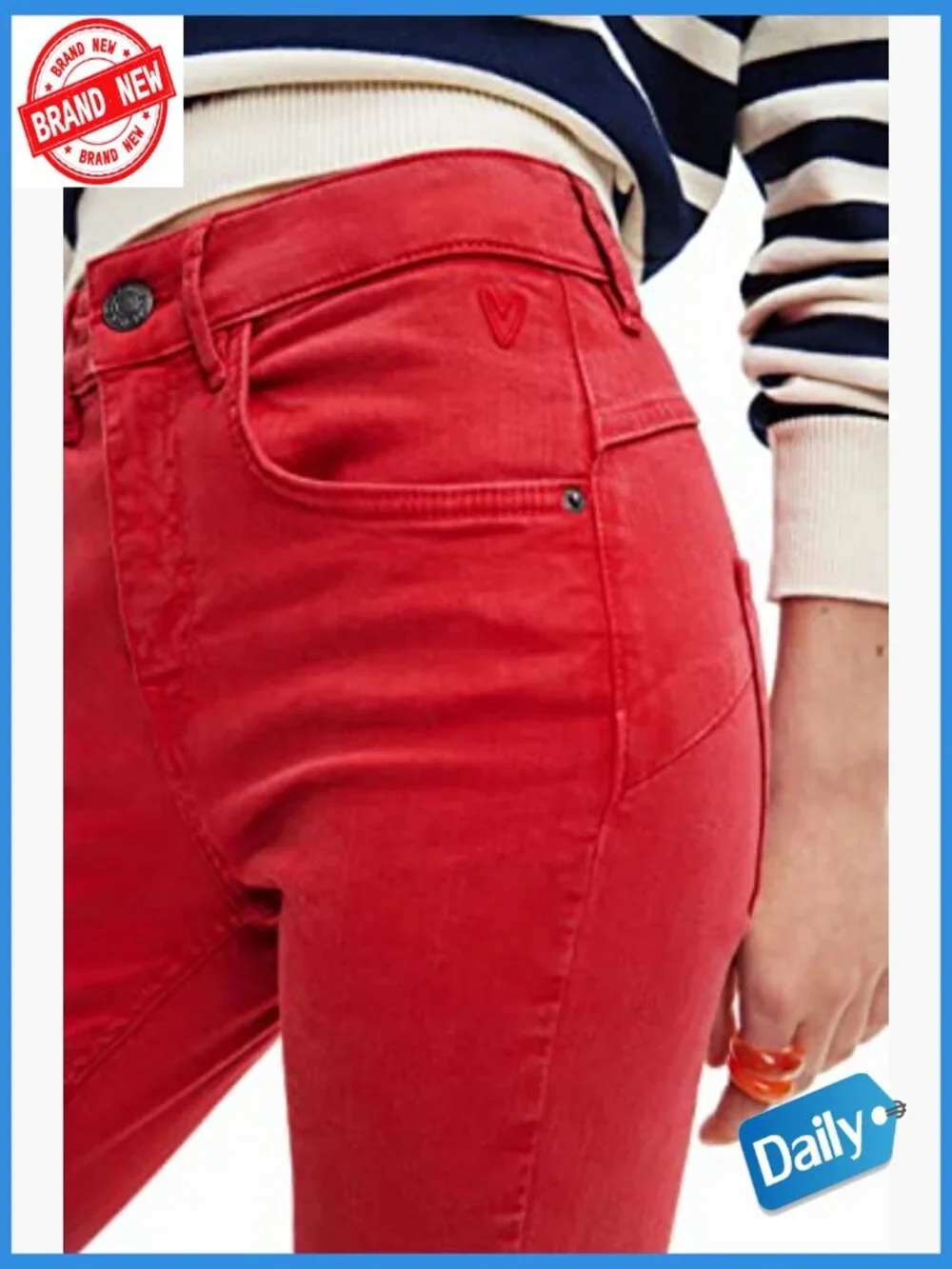 Mid Rise Straight Leg Jeans Ankle Length 100% Cotton Zipper Fly - Picture 4 of 6